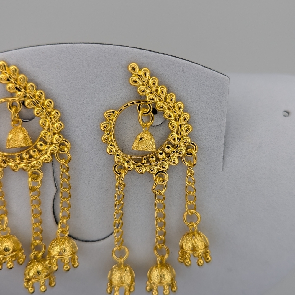 Indian Gold Dangle Earrings Bollywood Pakistani Bridal Saree Lehenga - Picture 2 of 5